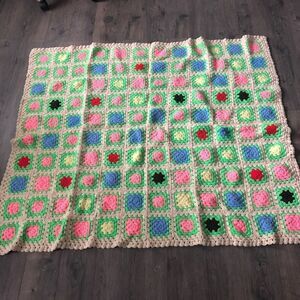 vintage multi color granny square crochet afghan